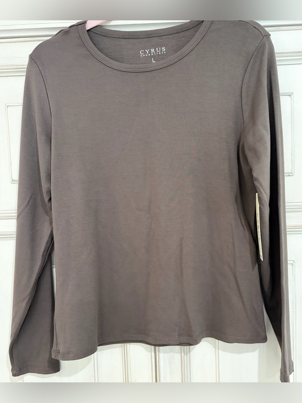 NWT SZ L Cyrus Essentials Crewneck Top - Taupe